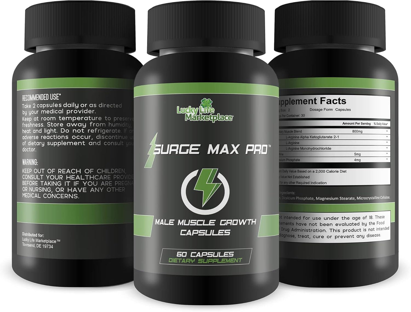 Surge Max Pro Muscle Growth Formula for Explosive Muscle Pump, Big Gains, and Enhanced Power, Strength, Stamina, Energy - with L-Arginine for Increased Oxygen and Nutrient Delivery to Muscles