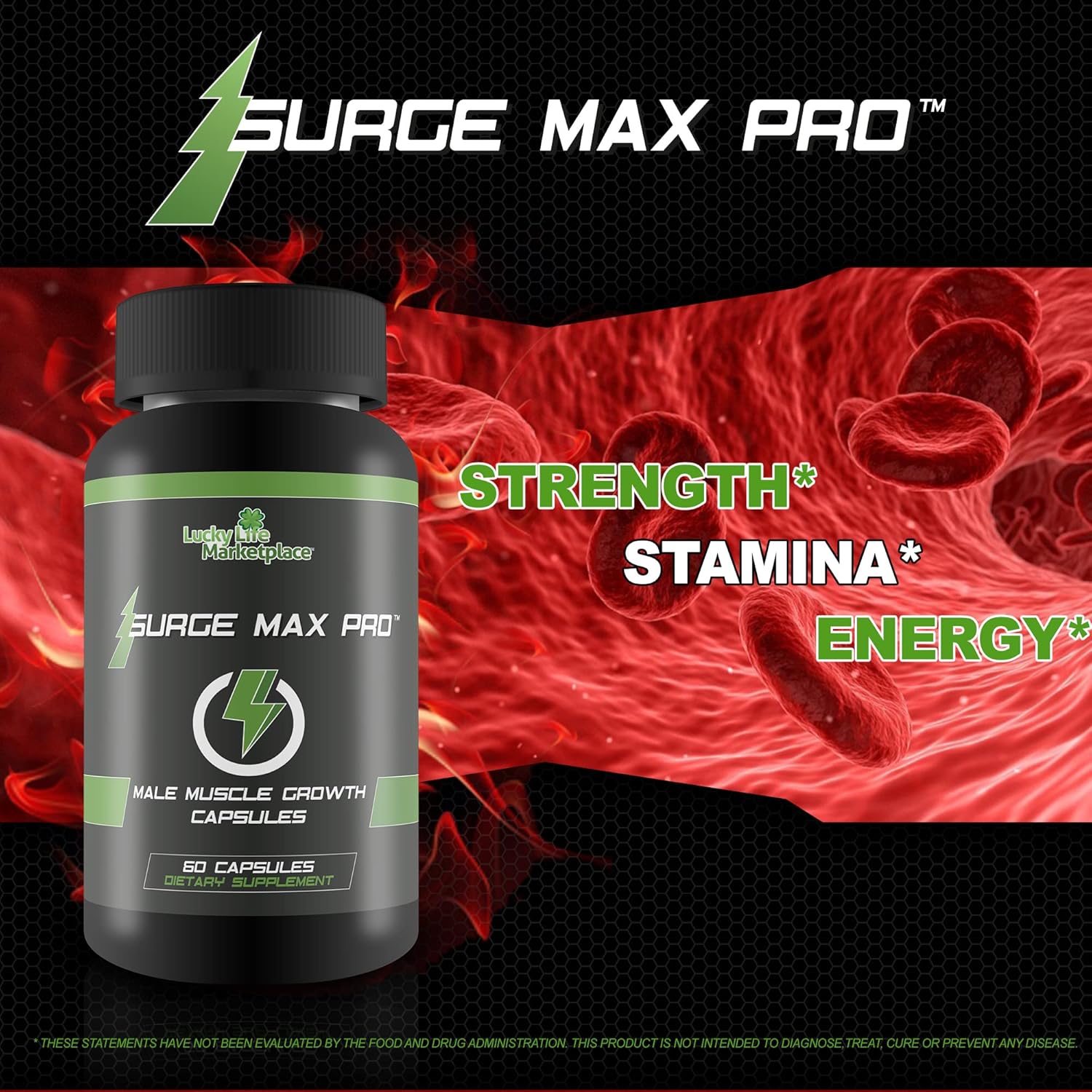 Surge Max Pro Muscle Growth Formula for Explosive Muscle Pump, Big Gains, and Enhanced Power, Strength, Stamina, Energy - with L-Arginine for Increased Oxygen and Nutrient Delivery to Muscles