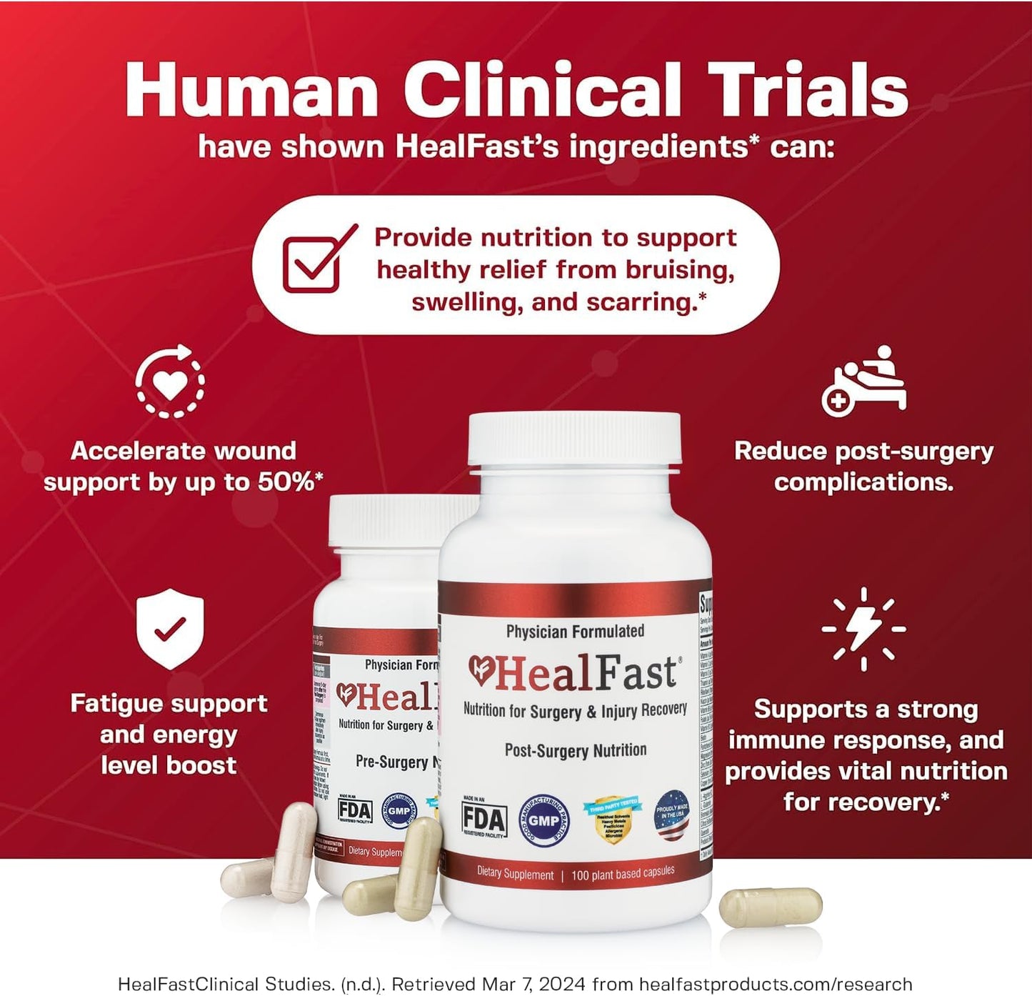 Surgery & Injury Recovery Supplement with Vitamins, Bromelain, Quercetin & Probiotics - Heal Fast Complete for Wound and Scar Treatment