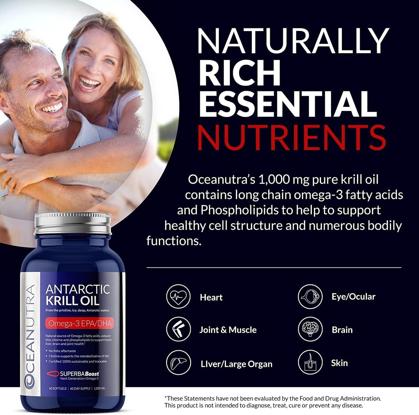 Sustainable Antarctic Krill Oil 1000MG Double Strength 120-Day Supply with Astaxanthin, Omega-3 EPA DHA for Heart Brain Joints Skin, 56% Phospholipids, Third-Party Tested - No Fish Oil