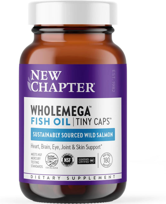 Sustainably Caught Wild Alaskan Salmon Oil with Omega-3, Vitamin D3, and Astaxanthin - 180 ct 500mg Softgels by New Chapter Wholemega