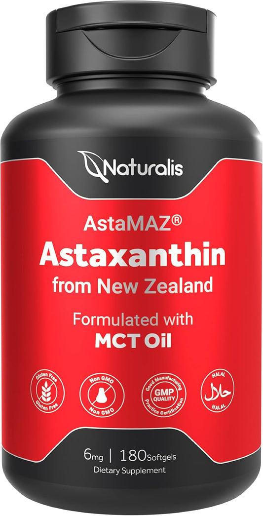 Sustainably Grown Naturalis New Zealand Astaxanthin Softgels - Non-GMO, Soy & Gluten Free - 180 Count