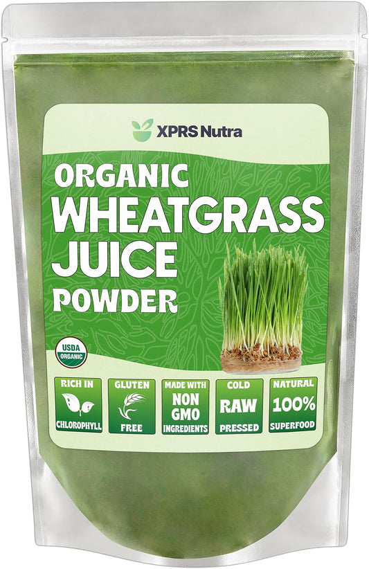 Sustainably Grown XPRS Nutra Organic Wheatgrass Juice Powder - Instant & More Potent Concentrated Wheat Grass Juice - 8 oz
