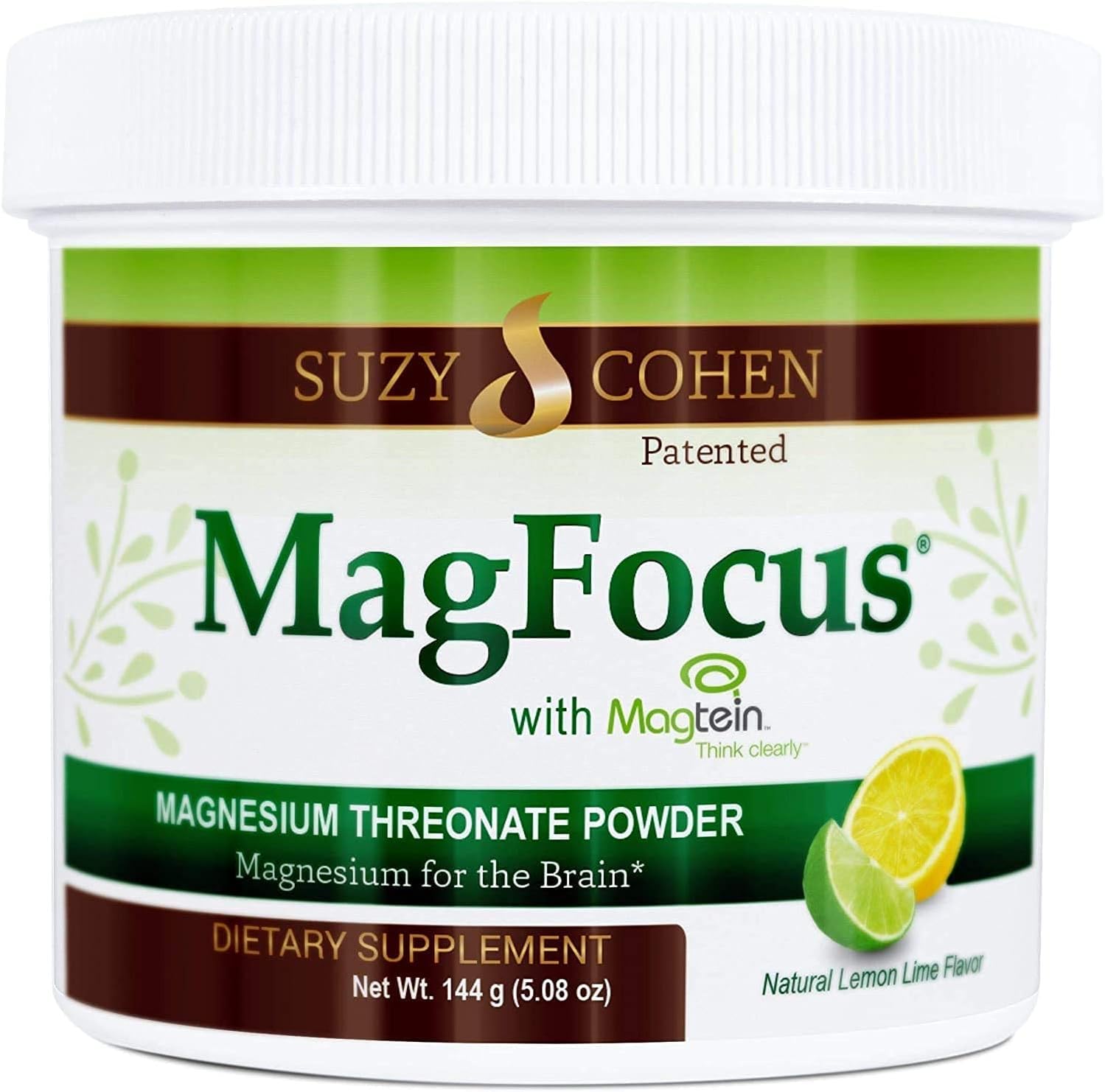 Suzy Cohen MagFocus Magnesium Threonate Powder Dietary Supplement 200mg - Supports Nerve Health, Cognition, Energy, and Bone Health - Lemon Flavor - 60 Servings