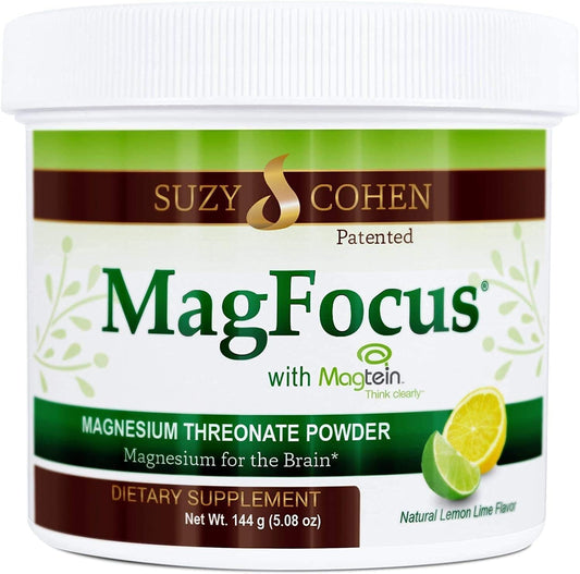 Suzy Cohen MagFocus Magnesium Threonate Powder Dietary Supplement 200mg - Supports Nerve Health, Cognition, Energy, and Bone Health - Lemon Flavor - 60 Servings