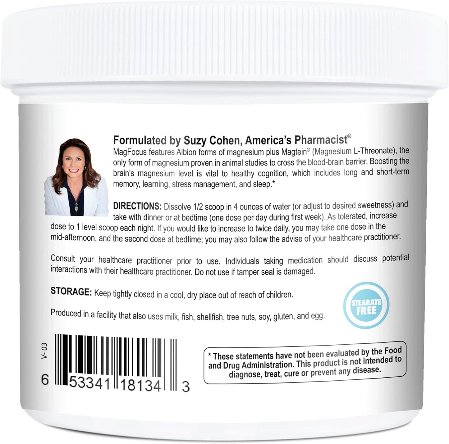 Suzy Cohen MagFocus Magnesium Threonate Powder Dietary Supplement 200mg - Supports Nerve Health, Cognition, Energy, and Bone Health - Lemon Flavor - 60 Servings