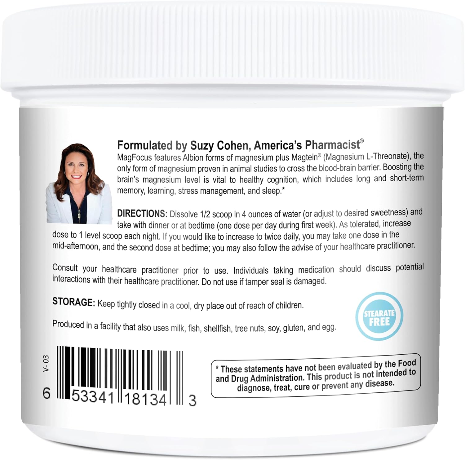 Suzy Cohen MagFocus Magnesium Threonate Powder Dietary Supplement 200mg - Supports Nerve Health, Cognition, Energy, and Bone Health - Lemon Flavor - 60 Servings
