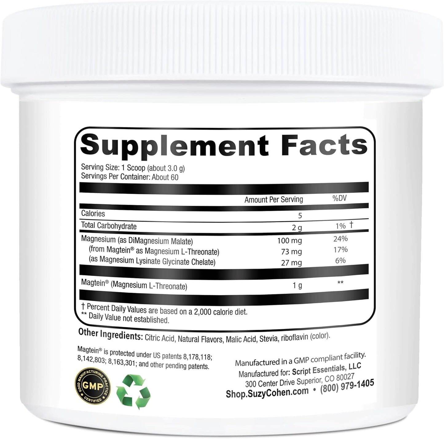 Suzy Cohen MagFocus Magnesium Threonate Powder Dietary Supplement 200mg - Supports Nerve Health, Cognition, Energy, and Bone Health - Lemon Flavor - 60 Servings