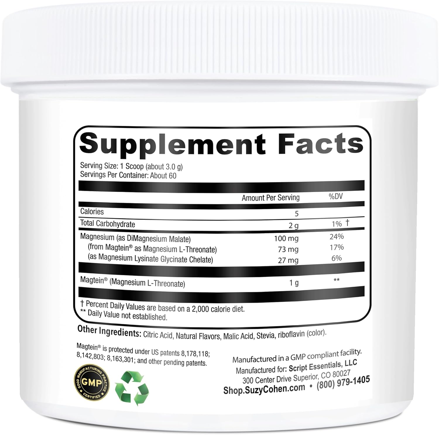 Suzy Cohen MagFocus Magnesium Threonate Powder Dietary Supplement 200mg - Supports Nerve Health, Cognition, Energy, and Bone Health - Lemon Flavor - 60 Servings