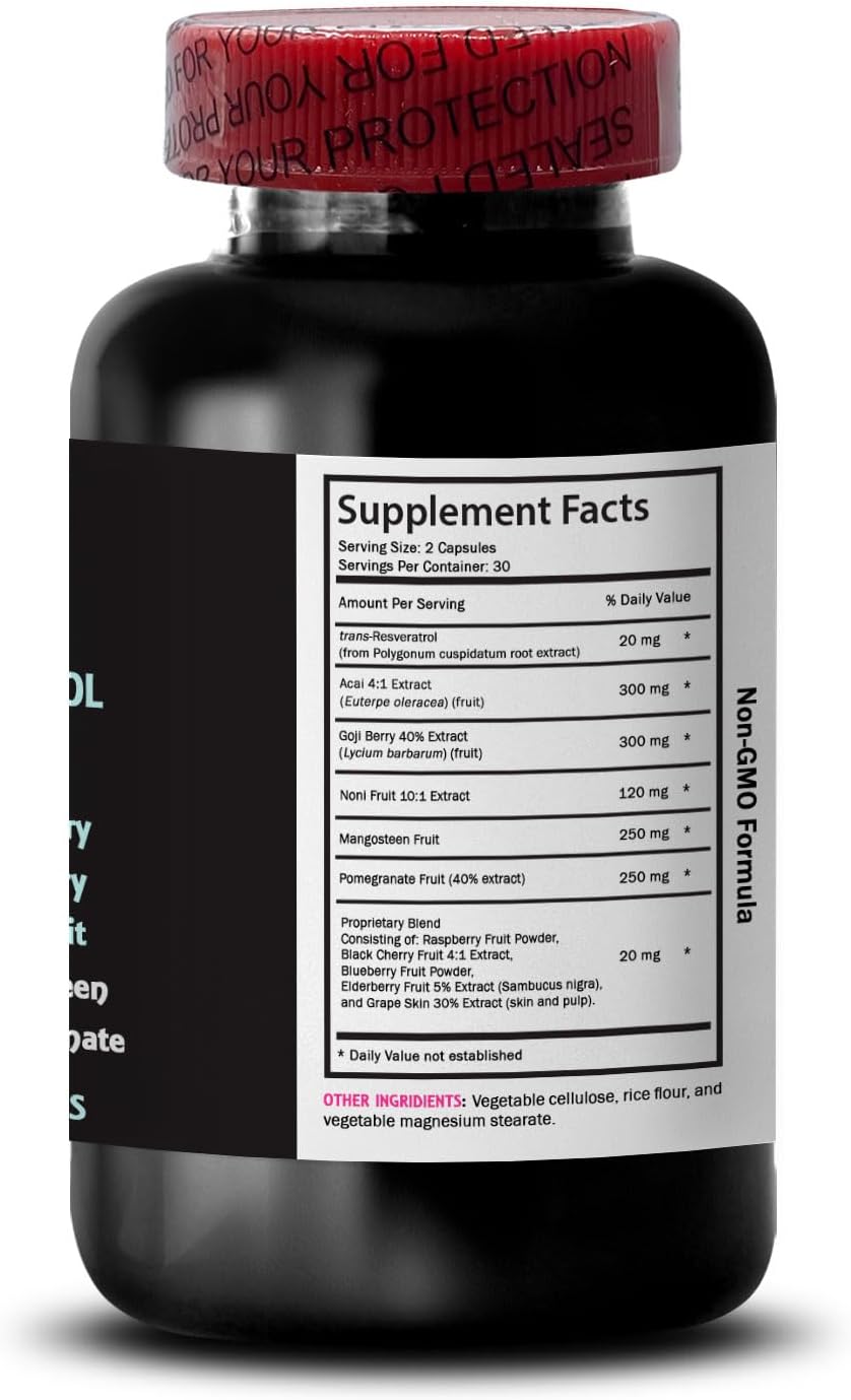 SWAN LIFE ESSENTIALS Resveratrol Complex with Noni Power and Goji Berry - Daily Antioxidant Support - 60 Capsules
