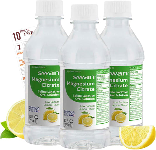 Swan Magnesium Citrate Oral Solution - Gentle Laxative Liquid for Digestive Health - 10 Oz (Lemon Three Pack)