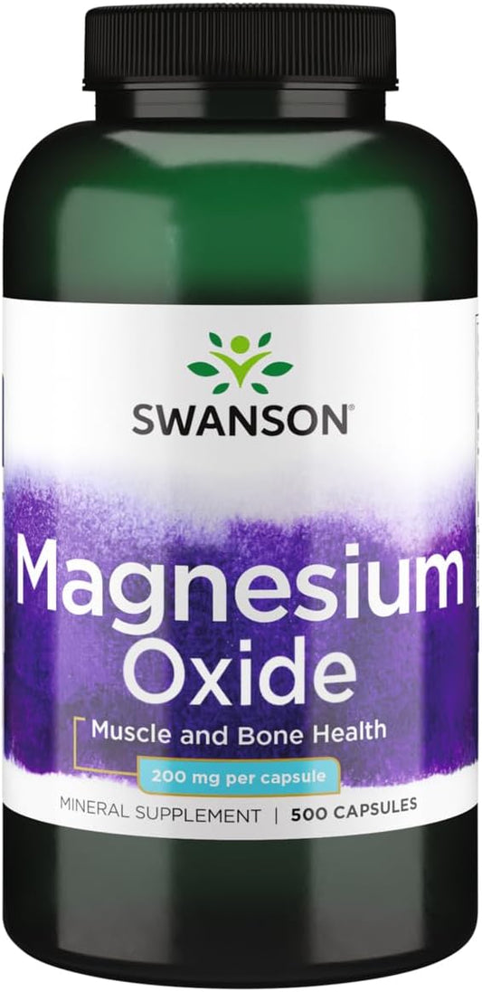Swanson 200mg Magnesium Capsules for Bone, Muscle, and Mood Support - 500 Count