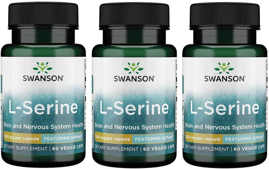 Swanson Ajipure L-Serine Amino Acid Supplement for Brain & Nervous System - Natural Cognitive Function Support - 180 Veggie Capsules