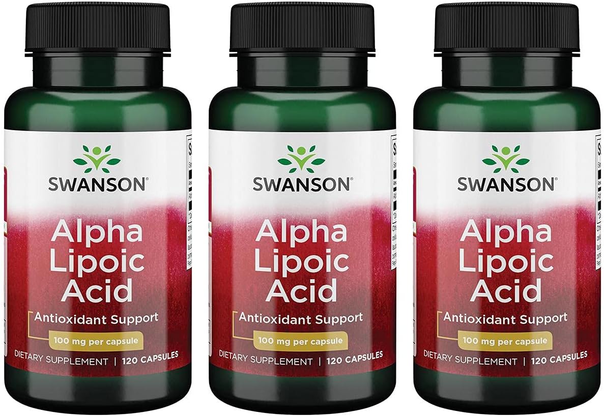 Swanson Alpha Lipoic Acid 100mg Capsules - Supports Healthy Blood Pressure & Carbohydrate Metabolism - 3 Pack
