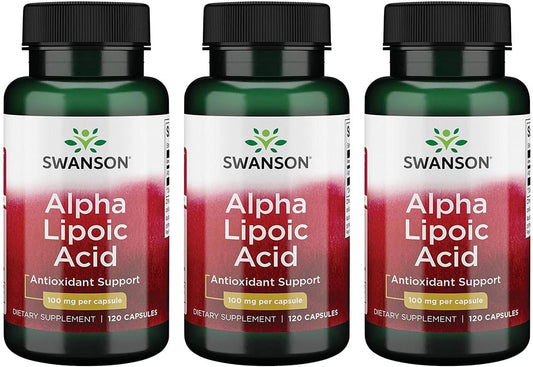 Swanson Alpha Lipoic Acid 100mg Capsules - Supports Healthy Blood Pressure & Carbohydrate Metabolism - 3 Pack