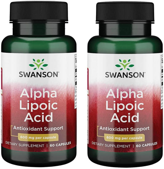 Swanson Alpha Lipoic Acid Capsules: Supports Healthy Blood Pressure & Carbohydrate Metabolism - 2 Pack of 60 Capsules, 600mg