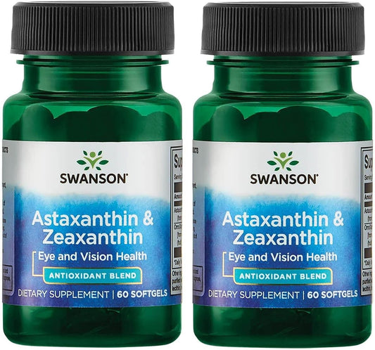 Swanson Astaxanthin & Zeaxanthin Supplement for Eye, Vision, Brain, and Skin Health - Antioxidant Support - 4mg Each - 2 Pack of 60 Softgels