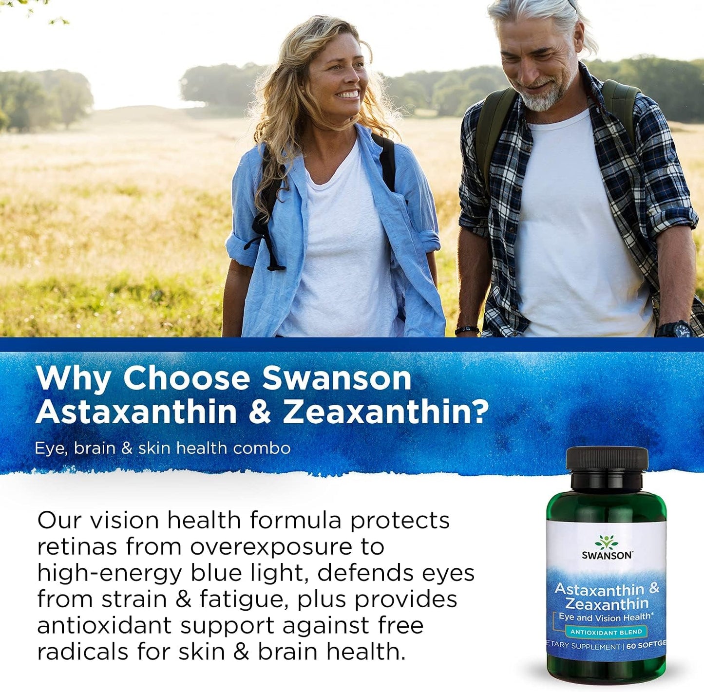 Swanson Astaxanthin & Zeaxanthin Supplement for Eye, Vision, Brain, and Skin Health - Antioxidant Support - 4mg Each - 2 Pack of 60 Softgels