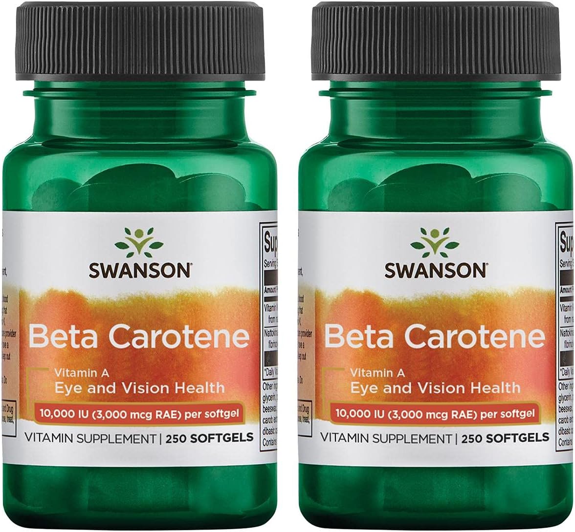 Swanson Beta-Carotene Supplement for Immune, Eye & Skin Health - Natural Wellness Formula - 250 Softgels, 3000mcg - 2 Pack