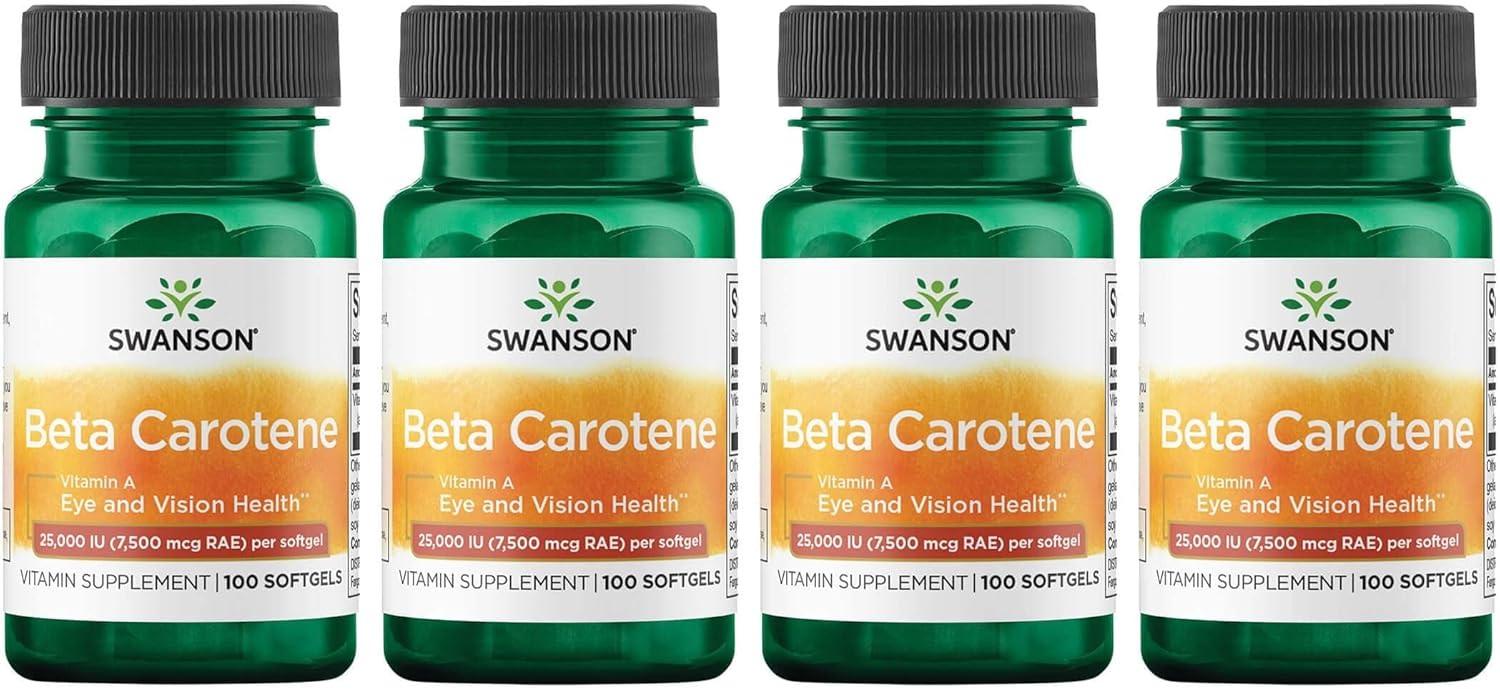 Swanson Beta-Carotene (Vitamin A) 25000 Iu - 100 Sgels (4 Pack) - High Potency Antioxidant Supplement