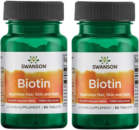 Swanson Biotin 10,000 mcg Timed-Release Tablets - 120 Tabs - Pack of 2