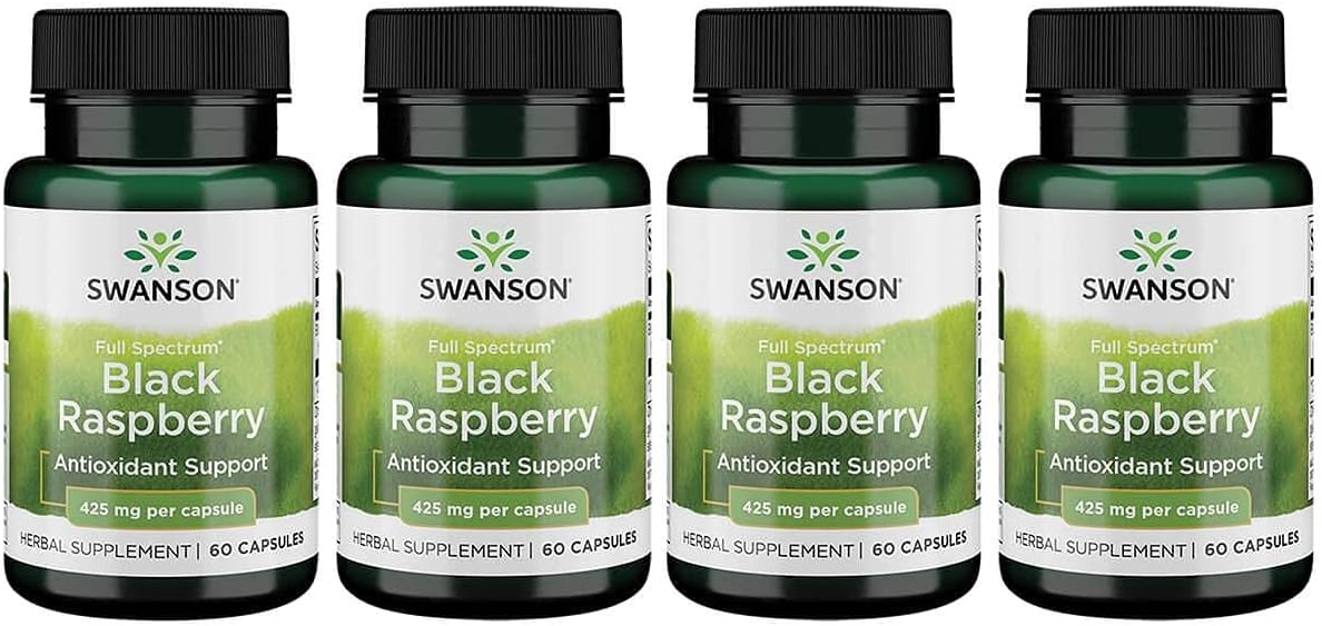 Swanson Black Raspberry Capsules - Natural Wellness Support with Flavonoids & Vitamin C - 60 Capsules, 425mg - Pack of 4