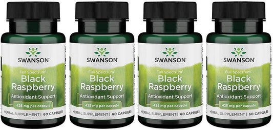 Swanson Black Raspberry Capsules - Natural Wellness Support with Flavonoids & Vitamin C - 60 Capsules, 425mg - Pack of 4