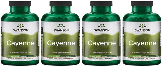 Swanson Cayenne Herbal Supplement 300 Capsules 450mg - Supports Digestion, Circulation, Metabolism & Heart Health - Natural Formula - 4 Pack