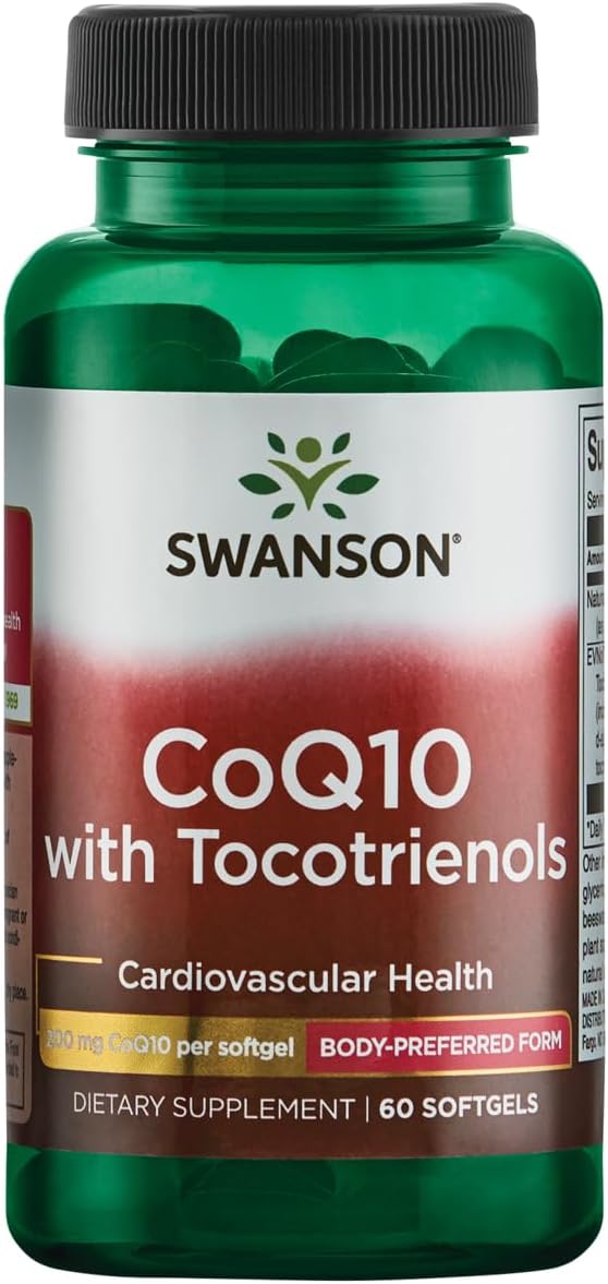 Swanson CoQ10 200mg with 20mg Tocotrienols 60 Softgels - Heart Health and Antioxidant Support