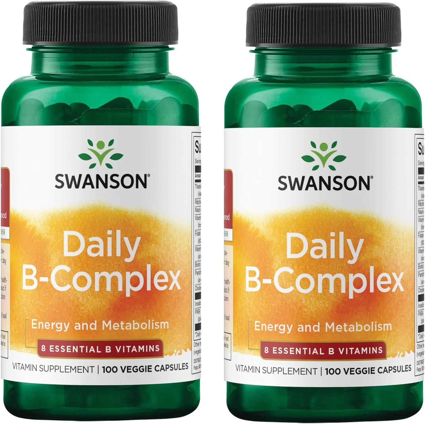 Swanson Daily B-Complex 100 Veg Capsules - Twin Pack Boosts Energy and Supports Overall Health