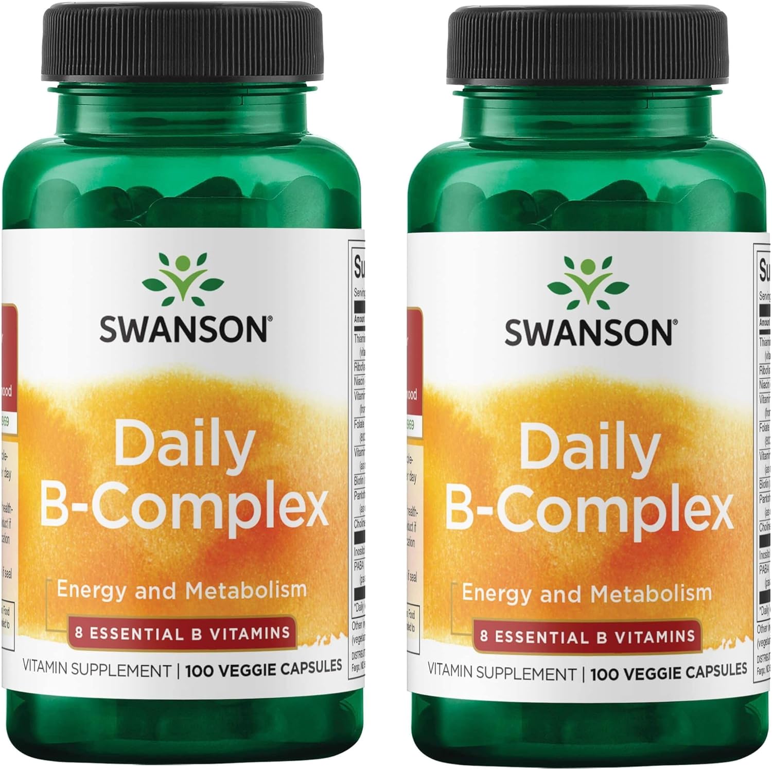 Swanson Daily B-Complex 100 Veg Capsules - Twin Pack Boosts Energy and Supports Overall Health