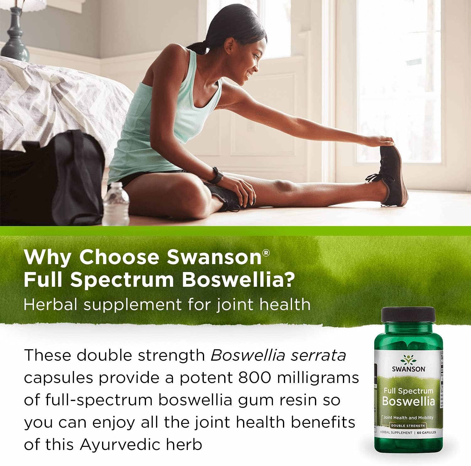 Swanson Double Strength Boswellia Supplement for Joint Support - Ayurvedic Herb for Flexibility & Mobility - 2 Pack of 60 Capsules, 800mg Each