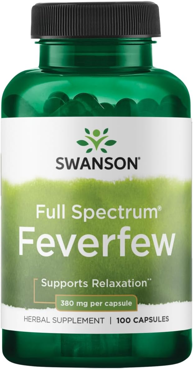 Swanson Feverfew Capsules - 380mg, 100 Count Bottle - Natural Herbal Supplement for Headache Relief