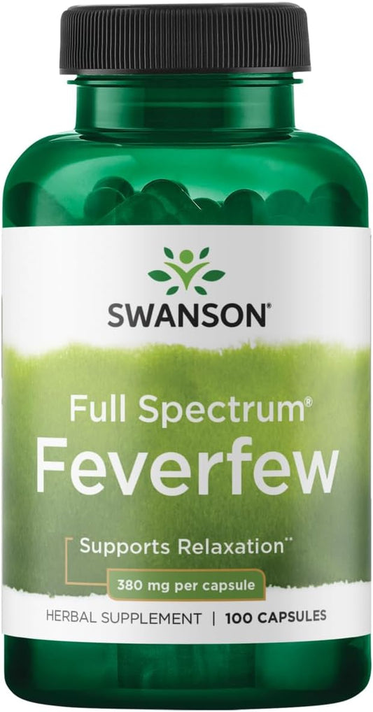 Swanson Feverfew Capsules - 380mg, 100 Count Bottle - Natural Herbal Supplement for Headache Relief