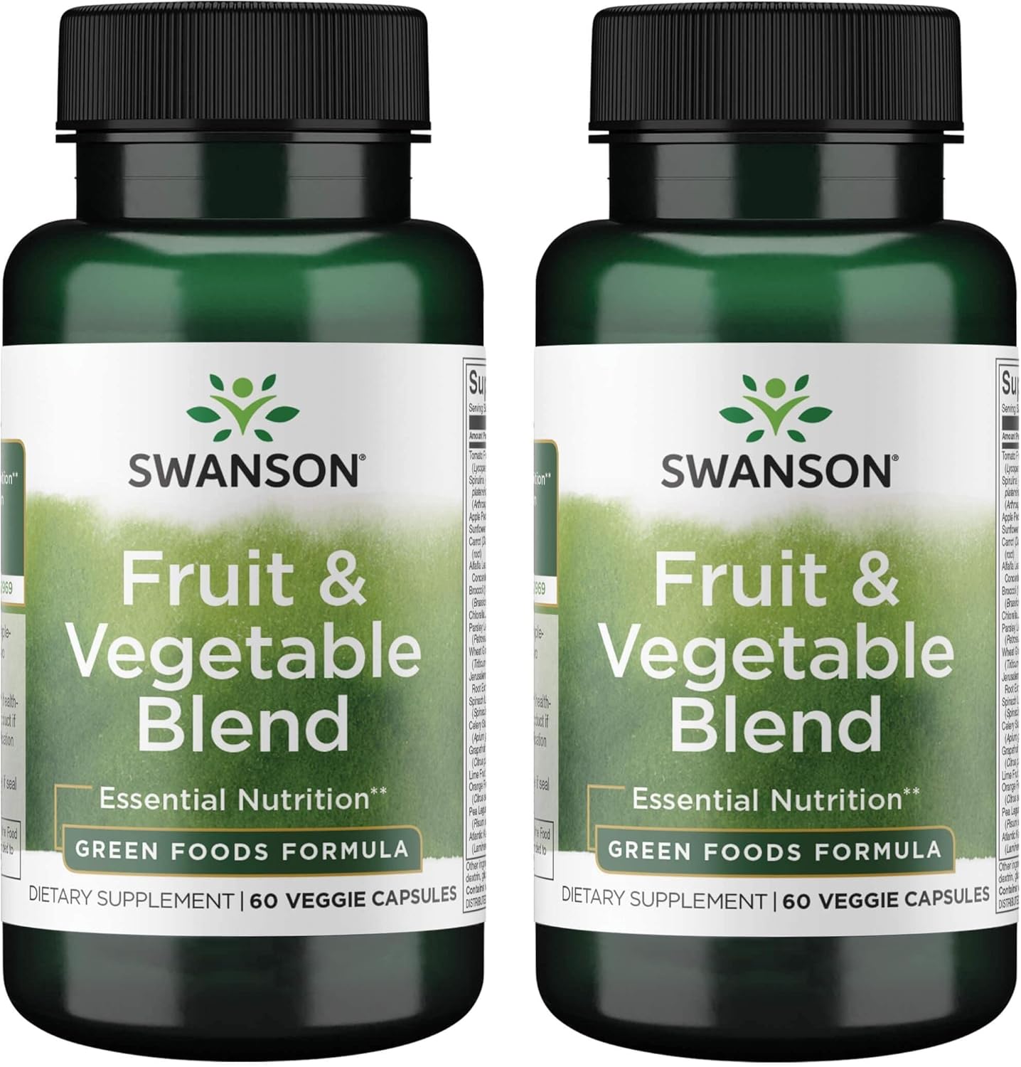 Swanson Fruit & Vegetable Blend Capsules - Natural Mix of 25+ Fruits & Veggies for Essential Nutrients - Green Foods Supplement - 60 Capsules x 2 Pack