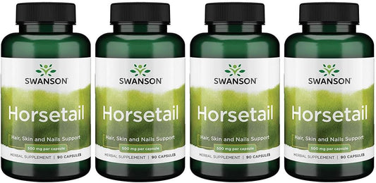 Swanson Horsetail Capsules - Herbal Supplement for Hair, Skin, Nails, Bone Health & Urinary Support - 90 Capsules x 500mg - Pack of 4
