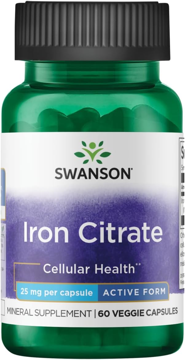 Swanson Iron Citrate Supplement 25mg - 60 Vegetarian Capsules for Iron Support