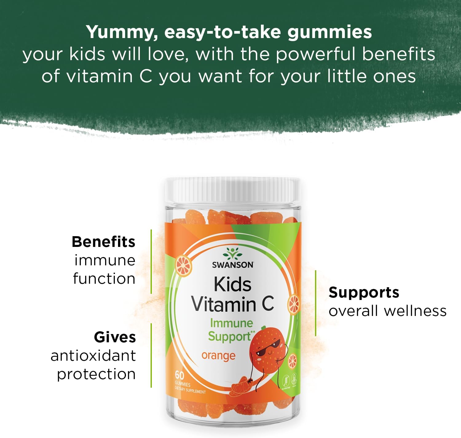 Swanson Kids Orange Flavored Vitamin C Gummies - 60 Gummies - Immune Support for Children
