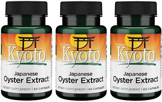 Swanson Kyoto Japanese Oyster Extract Capsules - Drive & Wellness Supplement for Men & Women - 3 Pack (500mg, 60 Capsules)