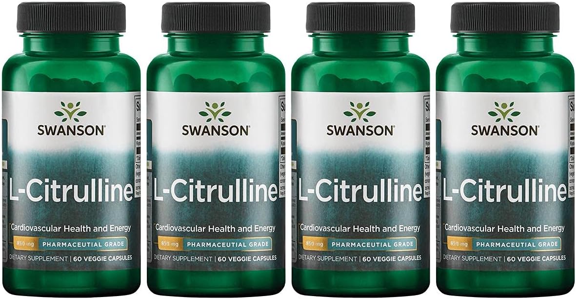 Swanson L-Citrulline Capsules - 850mg, 60 Count - Cardiovascular & Energy Support - Circulation Boost - Pack of 4