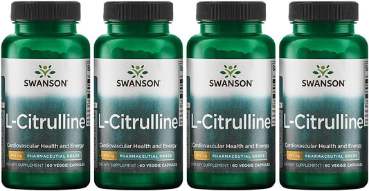 Swanson L-Citrulline Capsules - 850mg, 60 Count - Cardiovascular & Energy Support - Circulation Boost - Pack of 4