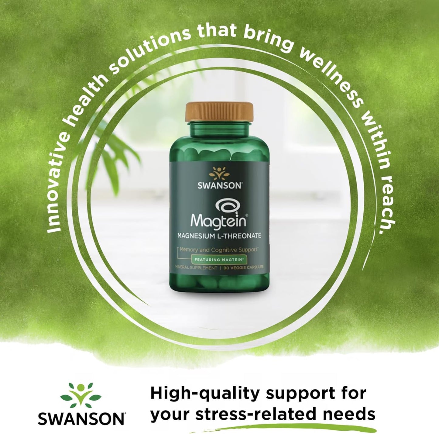 Swanson Magnesium L-Threonate Capsules - Supports Nervous System & Cognitive Health - 90 Capsules (4 Pack)