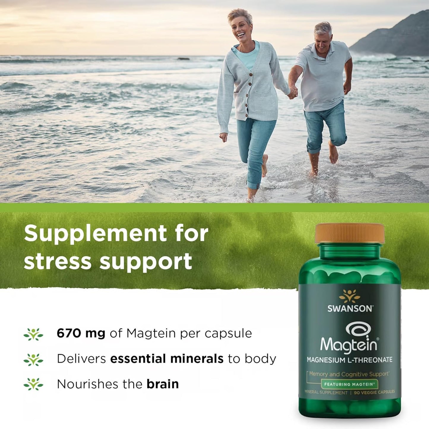 Swanson Magnesium L-Threonate Capsules - Supports Nervous System & Cognitive Health - 90 Capsules (4 Pack)
