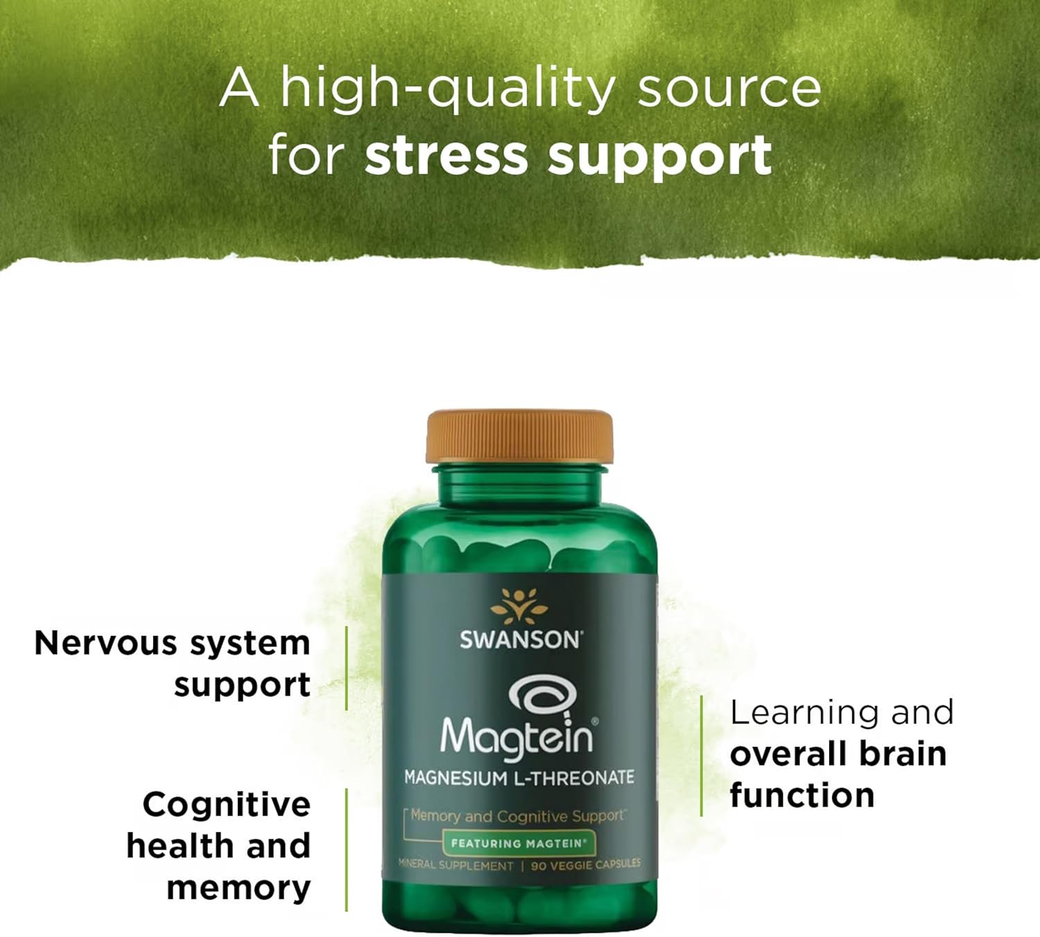Swanson Magnesium L-Threonate Capsules - Supports Nervous System & Cognitive Health - 90 Capsules (4 Pack)