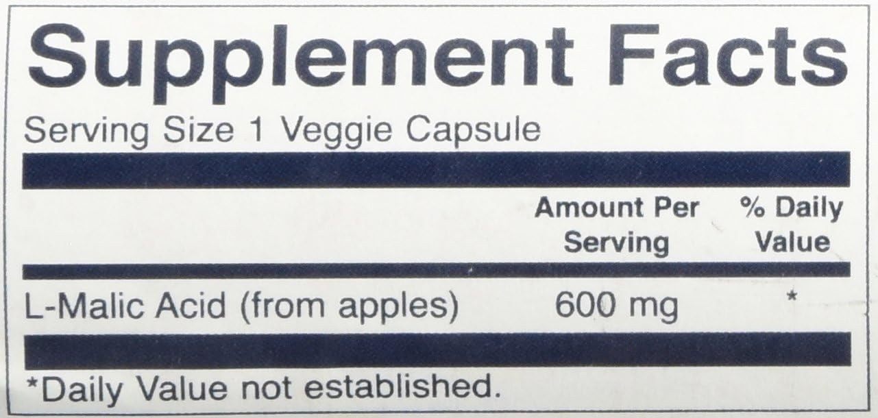 Swanson Malic Acid Capsules - Promotes Cellular Energy Production - Supports Muscle Nourishment and Energy - 100 Veggie Capsules, 600mg