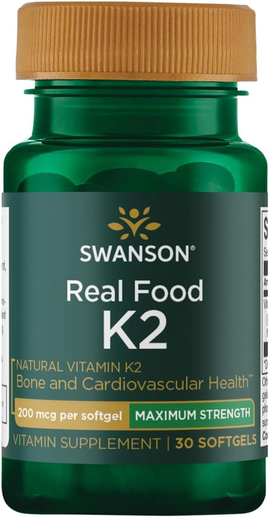 Swanson Maximum Strength Vitamin K2 (Menaquinone-7) Supplement for Heart and Bone Health - Japanese Natto, 30 Softgels, 200mcg