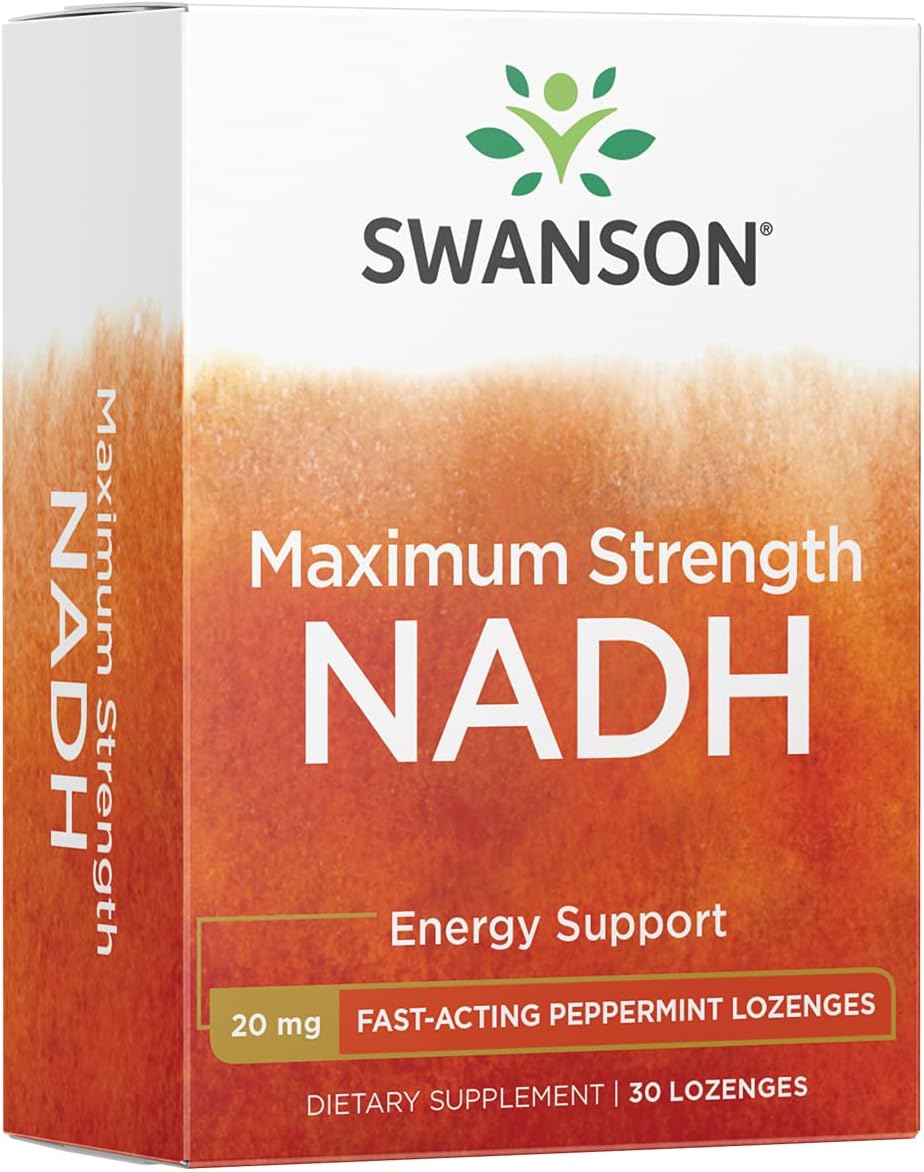 Swanson NADH Peppermint Lozenges - Fast-Acting Brain Health Support - Vitamin B3 Coenzyme for Energy Boost - 30 Tablets, 20mg