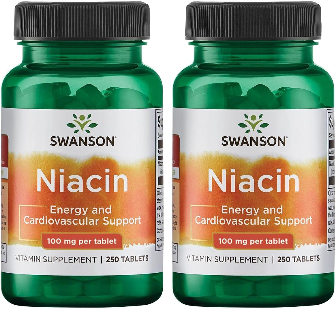 Swanson Niacin (Vitamin B3) Supplement - Supports Heart Health & Energy - 500 Tablets, 100mg NE - 2 Pack