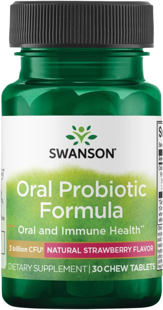 Swanson Oral Probiotic Formula for Oral and Immune System Health - 30 Chewables, Natural Strawberry Flavor