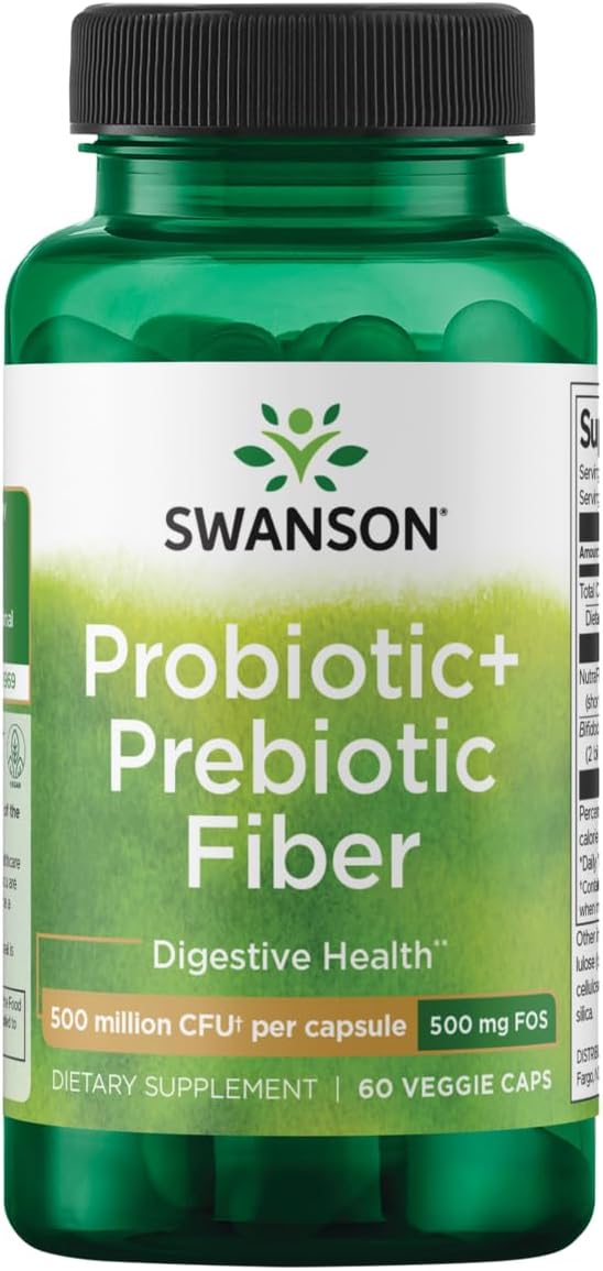 Swanson Prebiotic and Probiotic Fiber Capsules - Supports Digestive and Immune Health - Promotes Regularity and GI Tract Health - 60 Capsules, 500 Million CFU